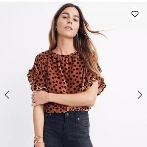Madewell Velvet Ruffle-Sleeve Top in Leopard Dot